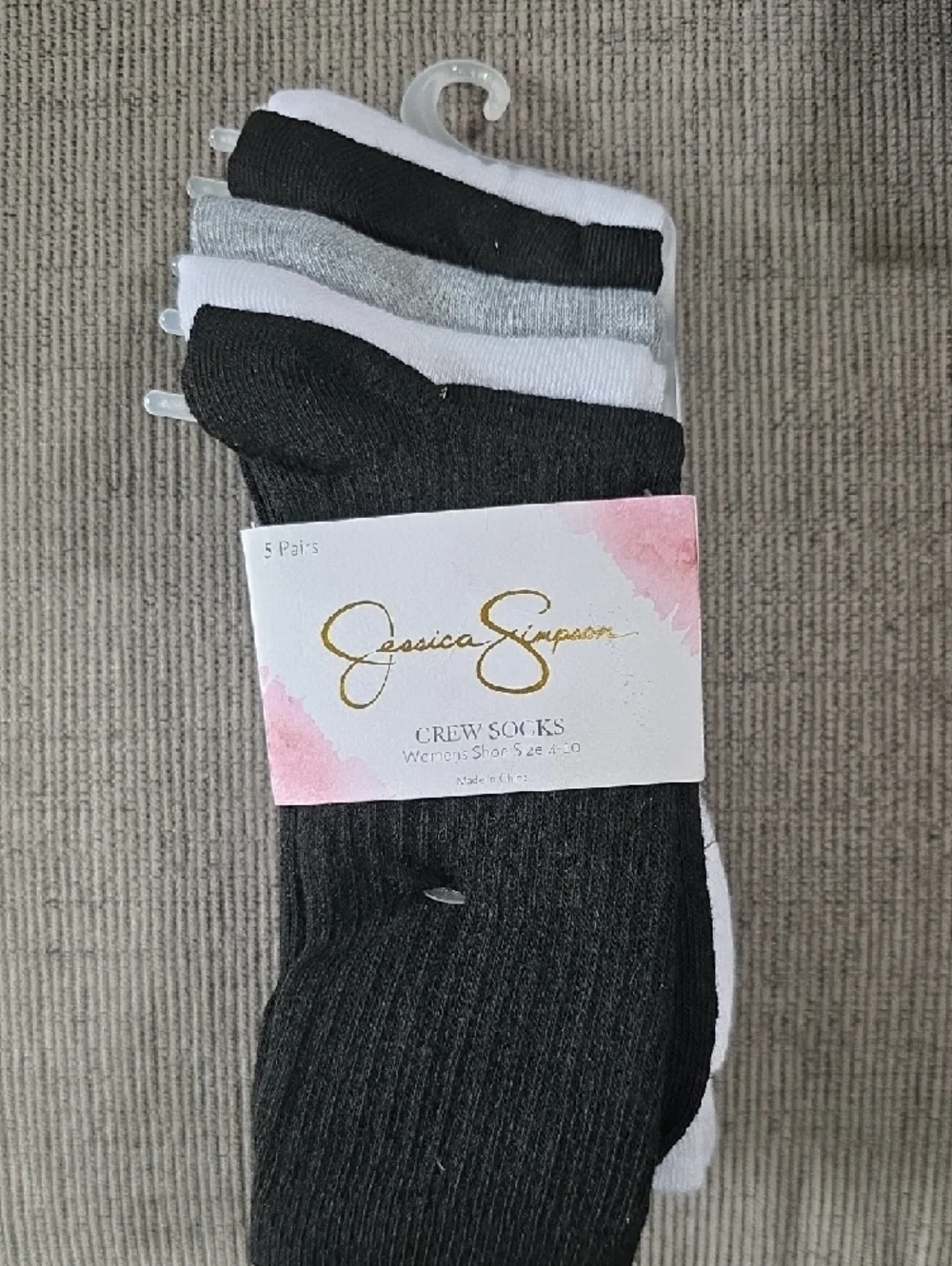 Jessica Simpson Black, White & Gray Crew Socks, Two 5-packs,‎ NWT, 10 Total.